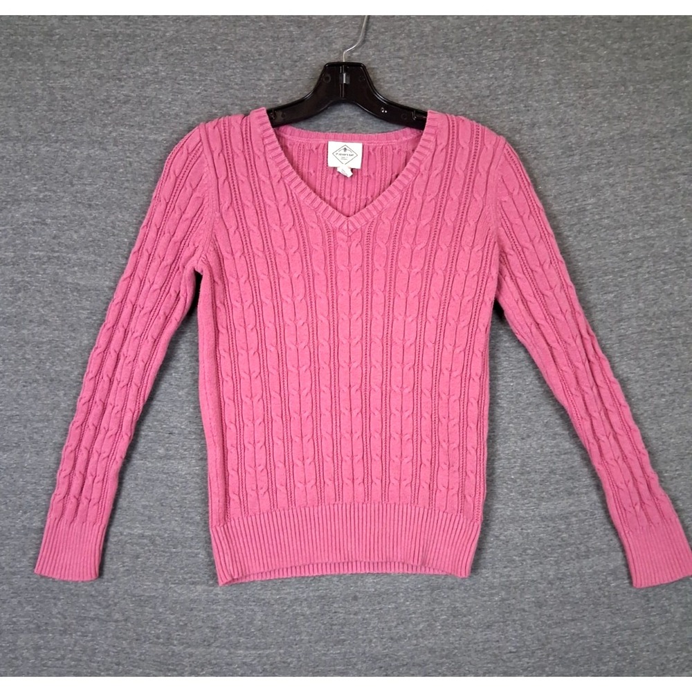 St Johns Bay Womens Sweater Small Dusty Pink Cable Knit Fisherman Coastal Preppy